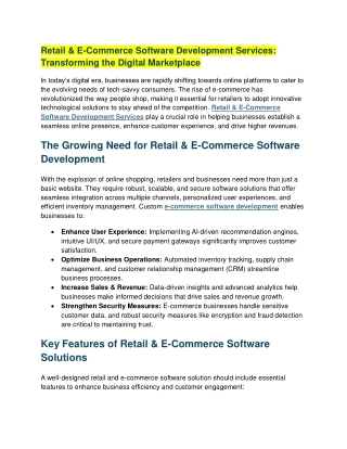 Retail & E-Commerce Software Development Services Transforming the Digital Markt