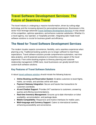 Travel Software Development Services: The Future of Seamless Travel