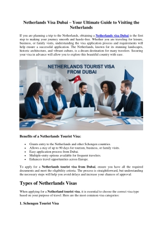 Netherlands Visa Dubai – Your Ultimate Guide to Visiting the Netherlands