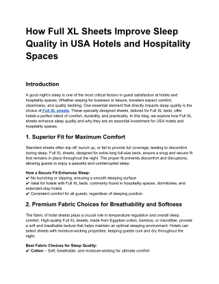 How Full XL Sheets Improve Sleep Quality in USA Hotels and Hospitality Spaces