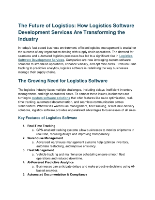 The Future of Logistics: How Logistics Software Development Services Are Transfo