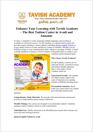Spoken English Tuition in Avadi Spoken English Tuition in Avadi