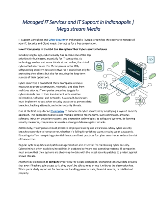 Managed IT Services and IT Support in Indianapolis | Mega stream Media
