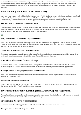 What Young Investors Can Gain From the Career of Marc Lasry
