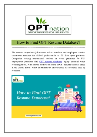 How to Find OPT Resume Database