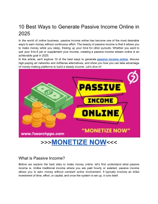 10 Best Ways to Generate Passive Income Online in 2025