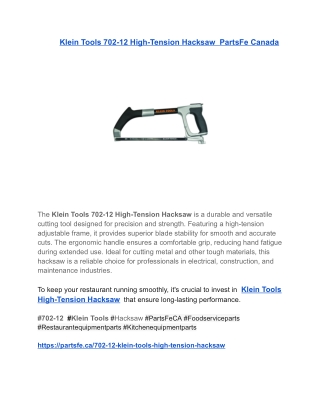 Klein Tools 702-12 High-Tension Hacksaw  PartsFe Canada