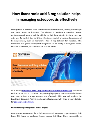 How ibandronic acid 3 mg solution helps in managing osteoporosis effectively