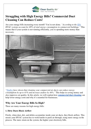 Struggling with High Energy Bills? Commercial Duct Cleaning Can Reduce Costs!