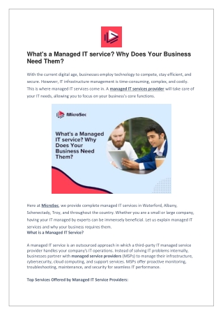 What's a Managed IT service? Why Does Your Business Need Them?