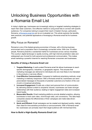 Unlocking Business Opportunities with a Romania Email List