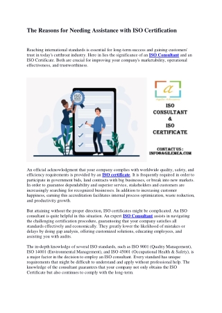 The Reasons for Needing Assistance with ISO Certification