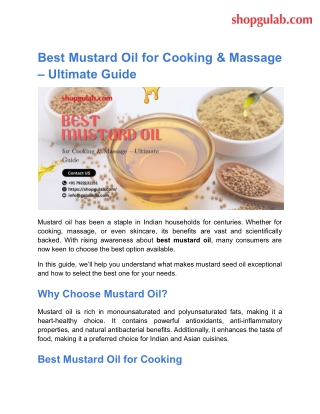 Best Mustard Oil for Cooking & Massage – Ultimate Guide