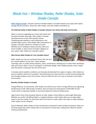Blinds Hut – Window Shades, Roller Shades, Solar Shade Canada