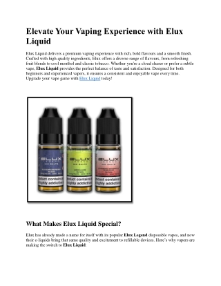 Elevate Your Vaping Experience with Elux Liquid