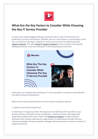 What Are the Key Factors to Consider While Choosing the Key IT Service Provider