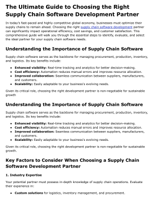 The Ultimate Guide to Choosing the Right Supply Chain Software Development Partner