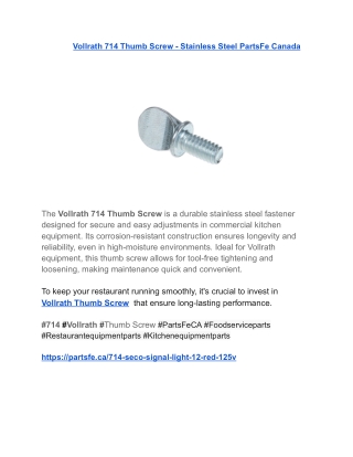 Vollrath 714 Thumb Screw - Stainless Steel PartsFe Canada