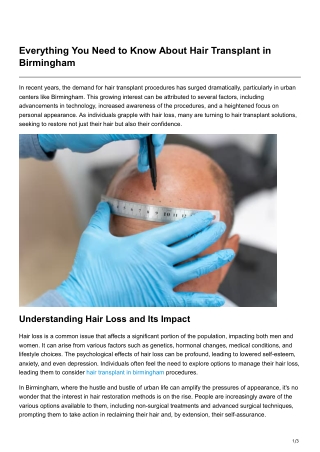 Everything You Need to Know About Hair Transplant in Birmingham