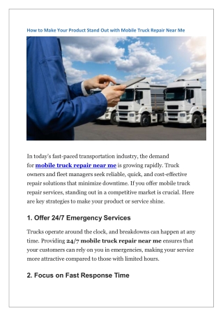 How to Make Your Product Stand Out with Mobile Truck Repair Near Me