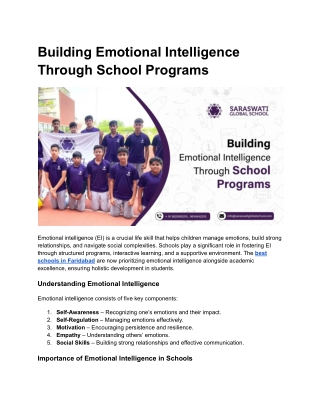 Building Emotional Intelligence Through School Programs