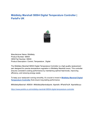 Middleby Marshall 58504 Digital Temperature Controller _ PartsFe UK
