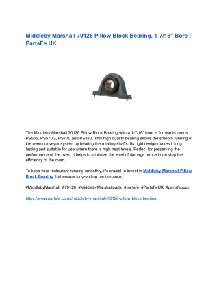 Middleby Marshall 70126 Pillow Block Bearing, 1-7_16_ Bore _ PartsFe UK