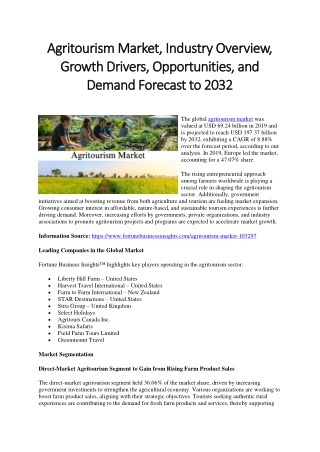 Agritourism Market Growth Projections, Revenue, Size, and Forecast Analysis by 2