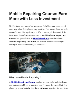 Mobile Repairing Course Earn More with Less Investment