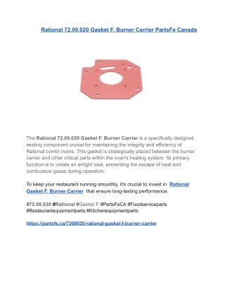 Rational 72.00.020 Gasket F. Burner Carrier _ PartsFe Canada