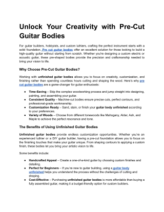 Unlock Your Creativity with Pre-Cut Guitar Bodies
