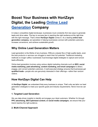 Boost Your Business with HoriZayn Digital, the Leading Online Lead Generation Company