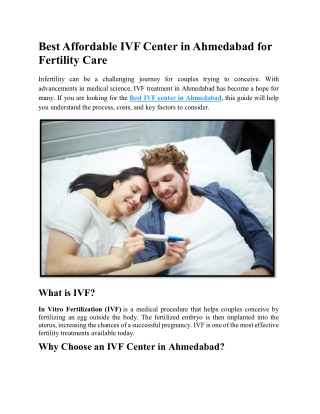 Best Affordable IVF Center in Ahmedabad for Fertility Care