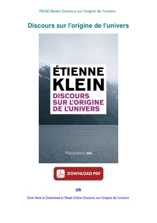 READ Books Discours sur l'origine de l'univers