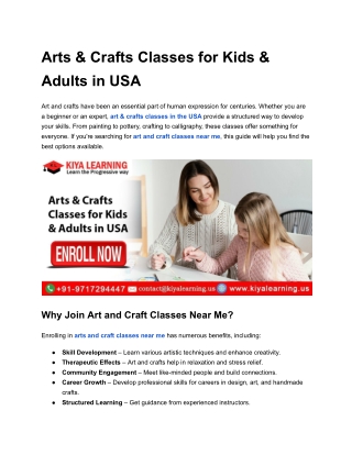 Arts & Crafts Classes for Kids & Adults in USA