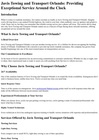 Javis Towing and Transport Orlando Providing Exceptional Service Around the Cloc