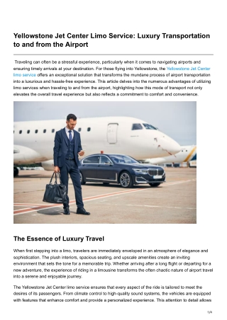 Yellowstone Jet Center Limo Service Luxury Transportation to and from the Airport