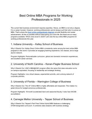PU Online- Best Online MBA Programs for Working Professionals in 2025