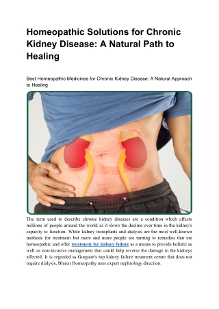 Homeopathic Solutions for Chronic Kidney Disease A Natural Path to Healing