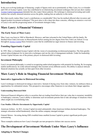Marc Lasry's Function in Shaping Financial Investment Strategies Today