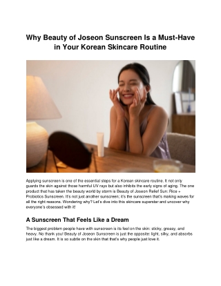 Why Beauty of Joseon Sunscreen Is a Must-Have in Your Korean Skincare Routine