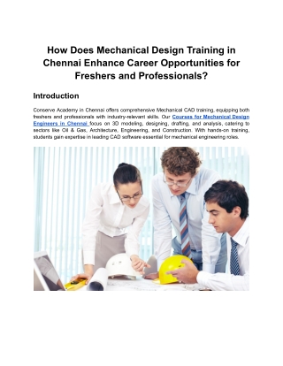 Mechanical Design Training Courses in Chennai