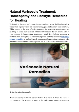 Natural Varicocele Treatment Homeopathy and Lifestyle Remedies for Healing