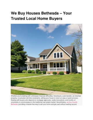 We Buy Houses Bethesda – Your Trusted Local Home Buyers
