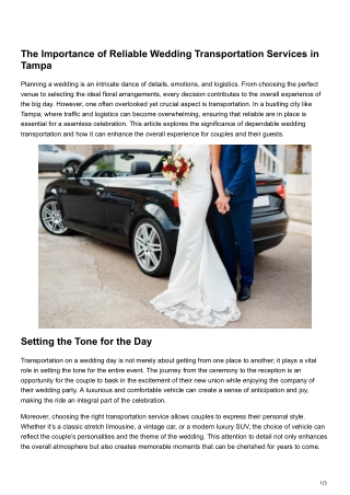The Importance of Reliable Wedding Transportation Services in Tampa