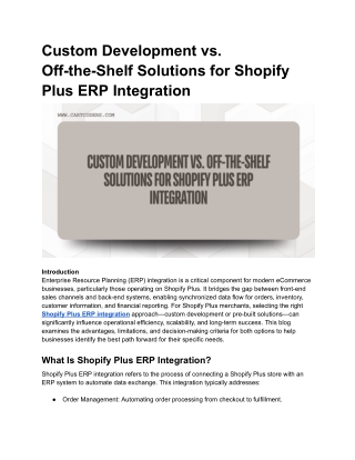 Custom Development vs Off-the-Shelf Solutions for Shopify Plus ERP Integration