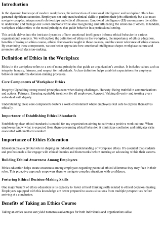 Connection Between Emotional Intelligence and Workplace Ethics