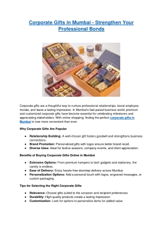 Corporate Gifts in Mumbai - Strengthen Your Professional Bonds