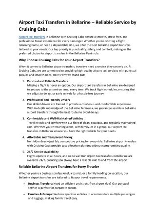 Airport Taxi Transfers in Bellarine – Reliable Service by Cruising Cabs