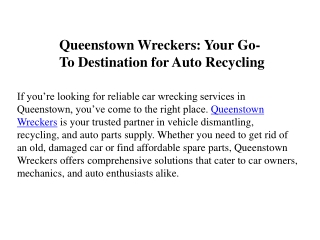 Queenstown Wreckers Your Go-To Destination for Auto Recycling